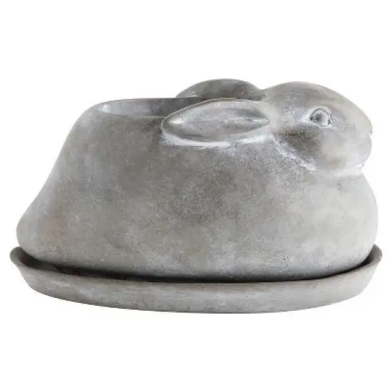 Storied Home Cement Rabbit Planter & Saucer: Farmhouse Style, No Assembly, Indoor/Outdoor Use image {3}
