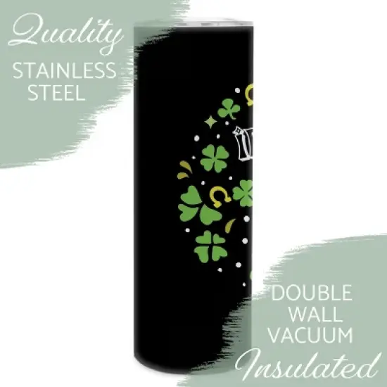 Elanze Designs Irish & Proud Green Shamrock Horseshoe St. Patrick's Day 20 ounce Stainless Steel Travel Tumbler with Lid For Your On The Go Beverages image {2}