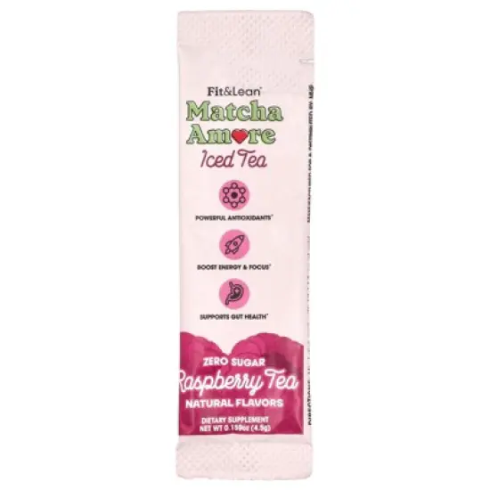 Fit & Lean Matcha Amore Iced Tea, Raspberry Tea, 10 Stick Packs, 0.16 oz (4.5 g) Each image {2}
