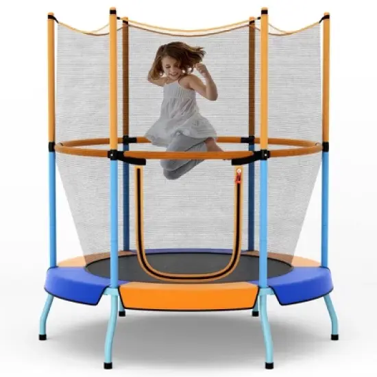 Costway 48" Toddler Trampoline for Kids with Safety Enclosure Net Heavy-duty Frame Orange/Yellow image {6}