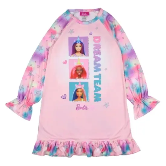 Barbie Girls' Dream Team Characters Unicorn Sleep Pajama Dress Nightgown Pink image {5}