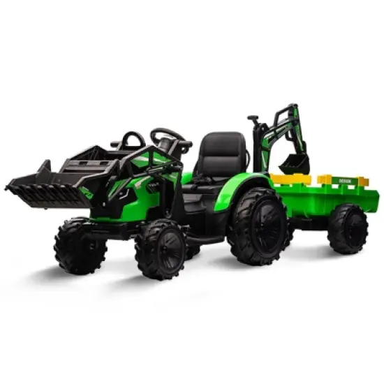 24V Ride On Toys, Ride On Tractor with Remote Control, Excavator & Bulldozer, Electric Vehicle w/Trailer, Digger, Shovel Bucket, EVA Tires image {6}