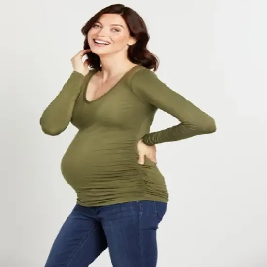 Longsleeve Side Ruched Maternity T Shirt | Motherhood Maternity image {4}