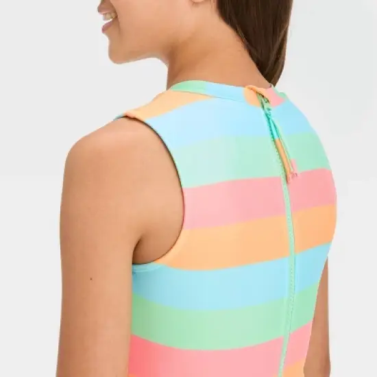 Girls' Sweet Summer Striped One Piece Swimsuit - art class&trade; image {1}