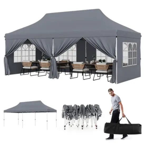 Tangkula 10 x 20 FT Canopy w/ 6 Detachable Sidewalls Carrying Bag UPF50+ Sun Protection image {11}