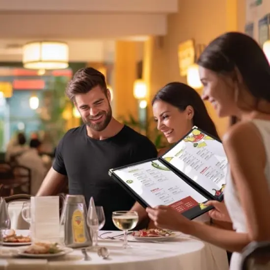 WeChef 10 Pack Restaurant Menu Covers 8.5" x 14" Book Style 8 Views Clear Cafe Black image {6}