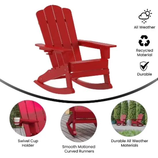 Flash Furniture Newport HDPE Adirondack Chair with Cup Holder and Pull Out Ottoman, All-Weather HDPE Indoor/Outdoor Chair image {5}
