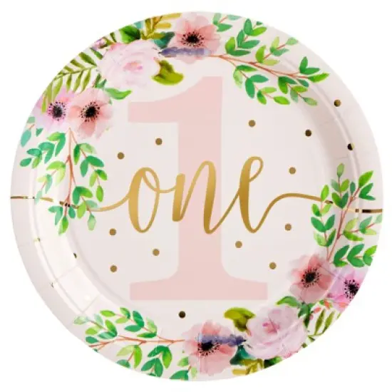 Blue Panda 48-Pack Floral Disposable Paper Plates for Girl Baby's 1st First Birthday Party Supplies image {5}