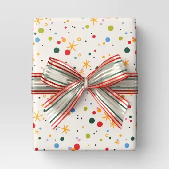 30&rdquo; 90 sq ft Christmas Roll Wrap Multi-Color Dots/Stars on Cream - Wondershop&trade; image {1}