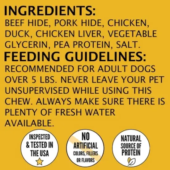 Hubert Pet Triple Flavored Rawhide Kabobs - Chicken, Duck & Pork Hide Dog Treats, Grain Free, Low Ingredient, USA Tested - 1 lb Value Pack image {5}