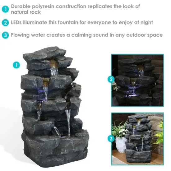 Sunnydaze 24"H Electric Polyresin Grotto Falls Outdoor Water Fountain with LED Lights image {1}