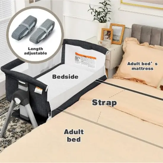 Safstar Baby Bassinet Bedside Crib, Newborn Sleeper w/Large Storage Basket, Adjustable Heights, Detachable & Washable Mattress image {1}