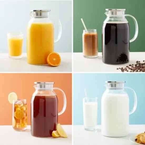 Okuna Outpost 68 Oz / 2 Liter Glass Pitcher with Lid and Spout - Carafe for Water, Juice and Other Drinks (Clear) image {1}