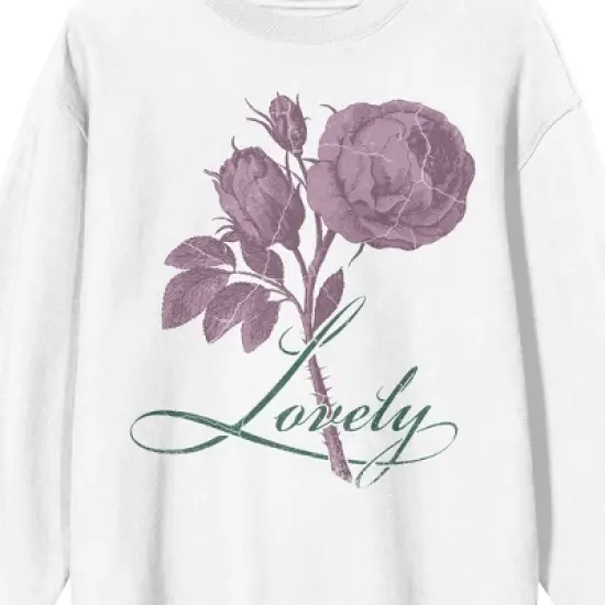 Vintage Rose "Lovely" Men's White Graphic Crew Neck Sweatshirt image {1}