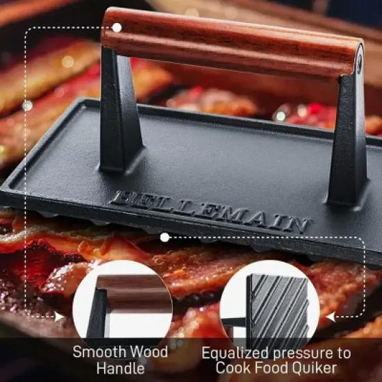 Bellemain Bacon Press Rectangle Heavy-Duty Cast Iron Grill Press for Perfectly Seared Bacon, Steak & Sandwiches image {2}