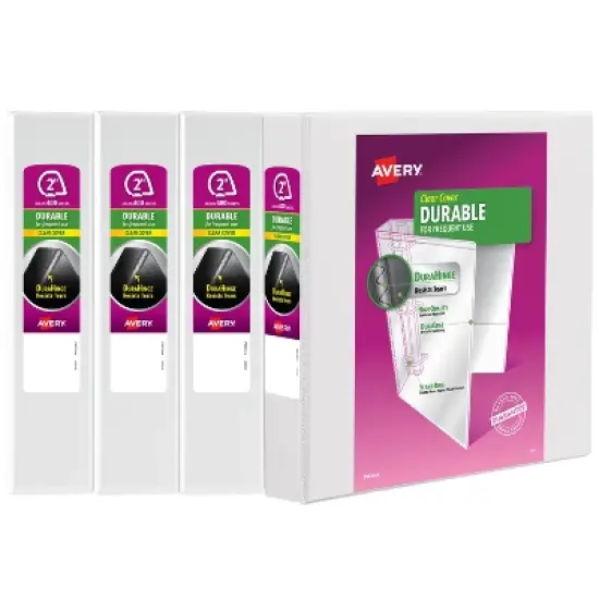Avery Durable Clear View 3 Ring Binders, 2 Inch EZD Rings, 4-Pack of White Binders (79925) image {7}