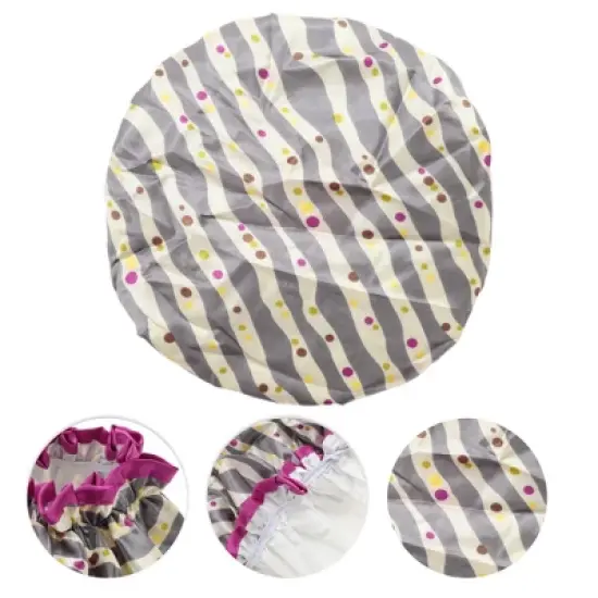 Unique Bargains Women Double Layer Wave Dots Shower Cap Gray 1 Pc image {2}