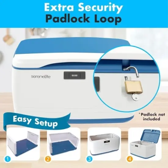 SereneLife Heavy Duty 8-Gallon Locking Storage Container Bin - White & Blue image {3}