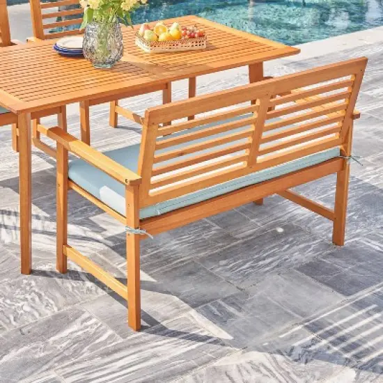 Waimea 4pc Honey Slatted Eucalyptus Wood Patio Dining Set with Bench & Cushions - Vifah image {3}