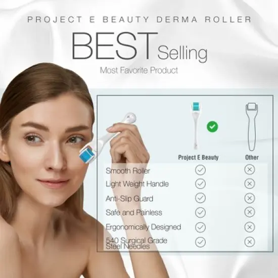 The Derma Roller by Project E Beauty | 540 Titanium Microneedle | 0.25mm Skincare Roller for Hair Growth, Face & Beard | Reduce Scarring & Wrinkles image {8}