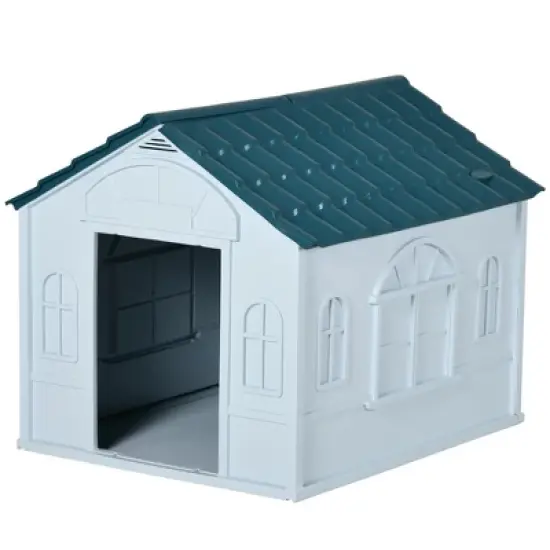 PawHut Plastic Dog House Outdoor & Indoor Easy to Clean, Weather Resistant Dog House for Medium and Small Dogs, 25.5" x 30" x 25", Blue image {3}