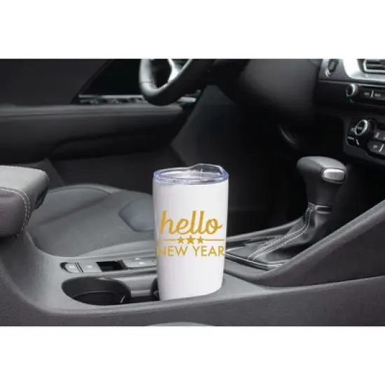100 North 20 Ounce Stainless Steel On the Go Travel Tumbler With Push Top Lid, Hello New Year White image {2}