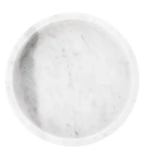 Storied Home Minimalist Round Carved Marble Tray or Charcuterie Board, White image {3}