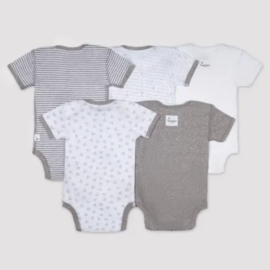 Burt's Bees Baby&reg; Organic Cotton 5pk Short Sleeve Bodysuit Set - Heather Gray image {5}