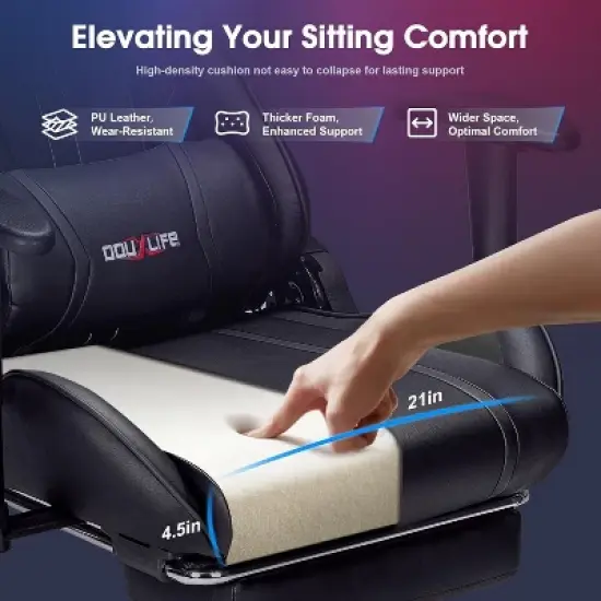 Douxlife Modern 7-Point Massage Ergonomic Gaming Chair with Footrest & Adjustable Armrests Black image {3}