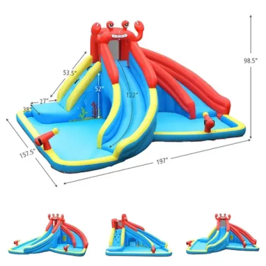 Costway Inflatable Water Slide Crab Dual Slide Bounce House Splash Pool W/ 950W Blower image {2}