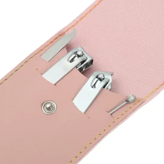 Unique Bargains Manicure Set with Pink PU Leather Case Personal Care Tool Kits Stainless Steel Silver Tone 4 Pcs image {2}
