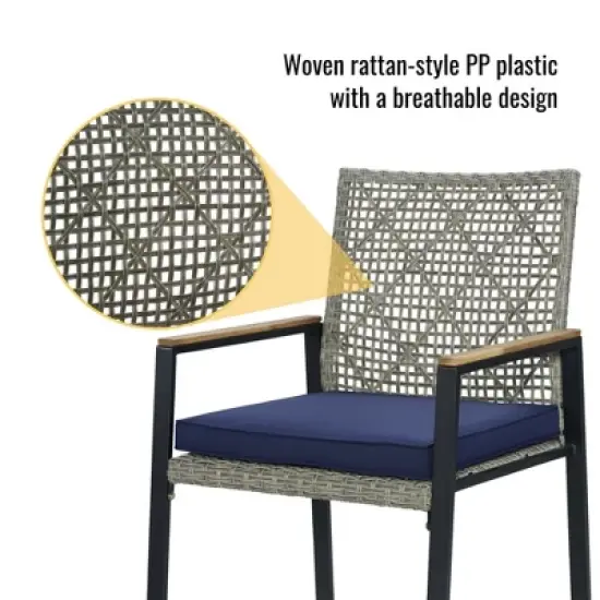 FIONECA All-Weather 5-Piece Patio Dining Set with Acacia Wood Table Top & Umbrella Hole, Light Gray Rattan Outdoor Conversation Set image {6}