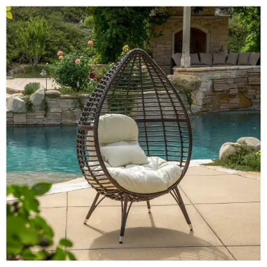 Cutter Teardrop Wicker Patio Lounge Chair with Cushion: Outdoor Daybed, Metal Frame - Christopher Knight Home image {1}