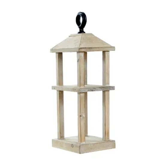 VIP Wood 15 in. Brown Square Frame Lantern with Hook image {2}