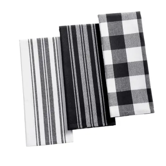 Farmhouse Living Stripe and Check Kitchen Towels, Set of 3 - 17" x 28" - Elrene Home Fashions image {4}