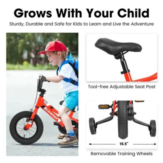 INFURNIC Bicycles Kids Bike with Training Wheels V Brake Safe Easy Assembly for 3 to 5 Year Olds, Red, 49.5"*21.6"*28.3" image {1}