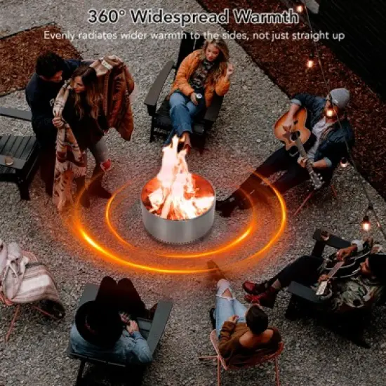 27" Smokeless Fire Pit with Adjustable Airflow, 304 Stainless Steel Wood-Burning Firepit, 360&deg; Heat & Secondary Burn Technology, Outdoor Fire Bowl image {3}