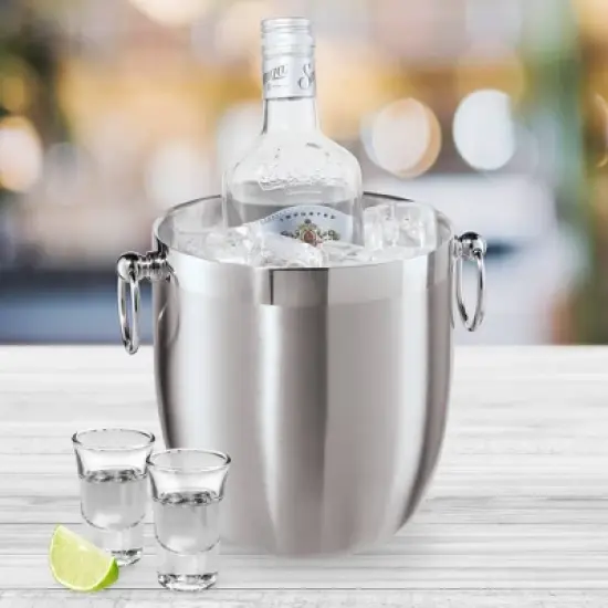 Oggi Stainless Steel Ice Bucket with Tongs: Double-Wall, 3 Qt Capacity, Hand Wash, 9.5" Height, 7.75" Width & Depth image {4}