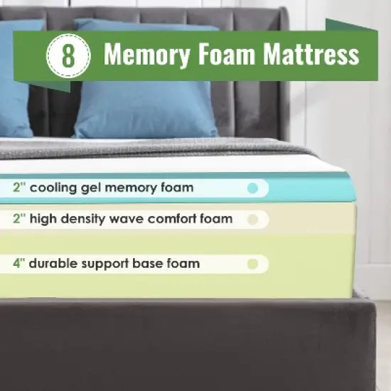 FDW 8 inch Gel Memory Foam Mattress Wave Comfort Foam Mattress 8 inch Mattress, CertiPUR-US Certified,Removable Soft Cover,White image {2}