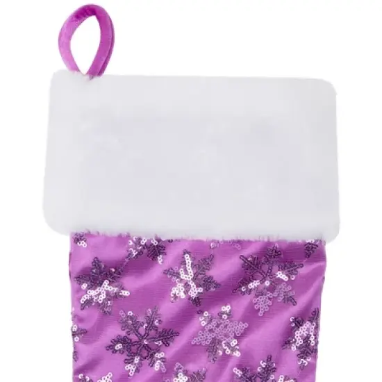 Northlight 19" Purple Sequin Snowflake Christmas Stocking with White Faux Fur Cuff image {2}