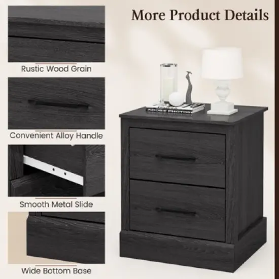 Tangkula Set of 2 Drawer Nightstand Bedside Table Compact Sofa End Table Oak Dark Grey image {2}