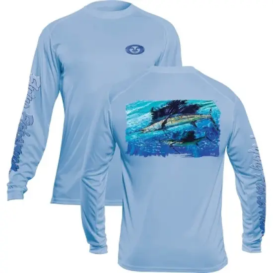 Flying Fisherman Pasta Sailfish Performance Long Sleeve T-Shirt - Blue Mist image {2}