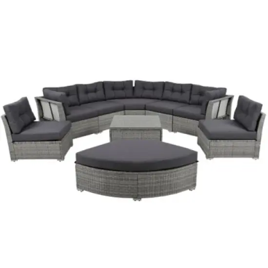 Patio Seating Set with Cushions and Glass Coffee Table, Outdoor Patio Sectional Sofa Set for Backyard, Garden, Deck or Lounge Area-Maison Boucle image {4}