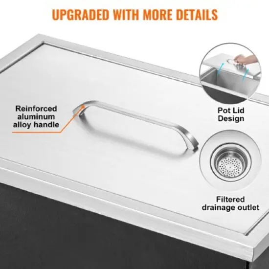 VEVOR Drop in Ice Chest, 20"L x 14"W x 12"H Stainless Steel Ice Cooler, Commercial Ice Bin with Cover, 40 qt Outdoor Kitchen Ice Bar image {5}