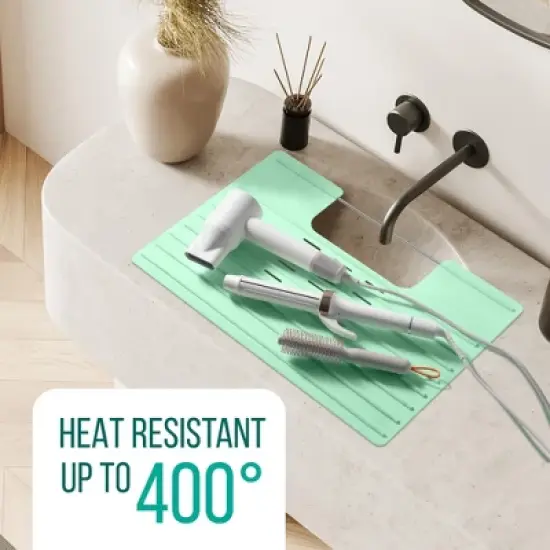 Maplefield Bathroom Foldable Sink Cover for Counter Space - Heat Resistant Silicone Mat and Rollout Over Sink Makeup Mat (Mint) image {3}