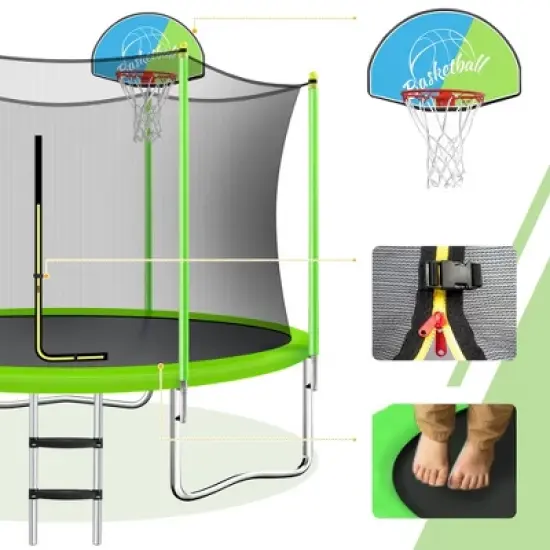 Whisen 8FT Round Trampoline for Kids, Safety Net, Basketball Hoop & Ladder, Easy Assembly Outdoor Play image {5}