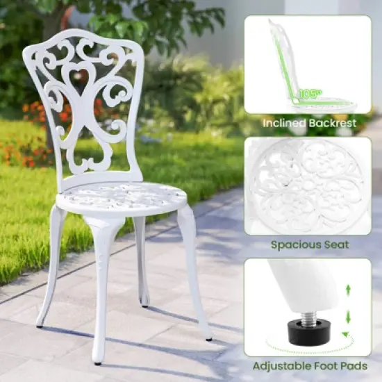 Costway 3 PCS Patio Bistro Set with Umbrella Holes Outdoor Bistro Set for Front Porch White/Green image {4}