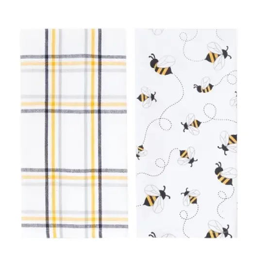 C&F Home Honey Bee Yellow & Black Plaid Pattern Spring Summer Cotton Kitchen Dishtowels Set of 2 image {3}