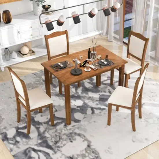 5-Piece Wood Dining Table Set with Upholstered Chairs-ModernLuxe image {1}