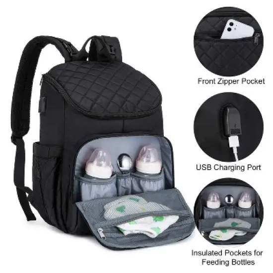 Itopfox Large Capacity Baby Diaper Backpack with Portable Changing Pad, Insulated Bottle Pockets, and Multiple Storage Compartments image {5}